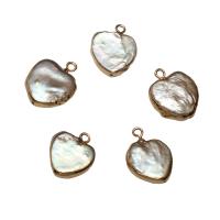Cultured Freshwater Pearl Brass Pendant, with Brass, Flat Heart, gold color plated, 16*20*5mm-13*17*3mm Approx 1.8mm 