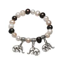 bracelet en laiton de perle d'eau douce cultivée, avec laiton, éléphant, Placage, styles différents pour le choix & pour femme, 9-10mm, Vendu par brin