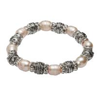 Cultured Freshwater Pearl Brass Bracelet, with Brass, plated, for woman & with rhinestone 8-9mm .5 Inch 