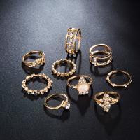 Zinc Alloy Ring Set, finger ring, gold color plated, nine pieces & for woman & with rhinestone, golden 