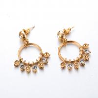 Zinc Alloy Rhinestone Drop Earring, stainless steel post pin, gold color plated, for woman & with rhinestone, golden 