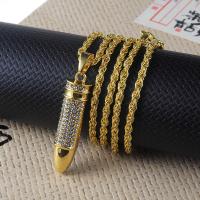Zinc Alloy Necklace, Bullet, plated, fashion jewelry & for man & with rhinestone, golden, 43*8mm .5 Inch 