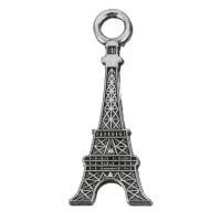 Colgantes de latón del esmalte, metal, Torre Eiffel, Joyería, plateado, 13x32x1.5mm, agujero:aproximado 3.5mm, Vendido por UD