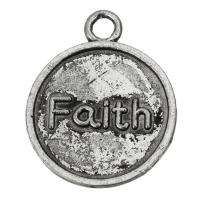 Enamel Brass Pendants, Flat Round, word faith, silver color Approx 2.5mm 