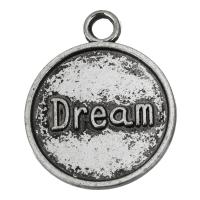 Эмаль латунь подвески, Латунь, Плоская круглая форма, слова мечты, эмаль, серебряный отверстие:Приблизительно 2.5mm, продается PC