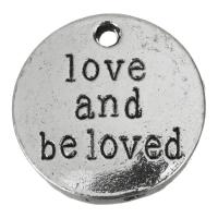 Enamel Brass Pendants, Flat Round, word love and be lovable, silver color Approx 2mm 
