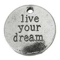Enamel Brass Pendants, Flat Round, live your dreams, silver color Approx 2mm 