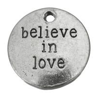 Эмаль латунь подвески, Латунь, Плоская круглая форма, слово верю в любовь, эмаль, серебряный отверстие:Приблизительно 2mm, продается PC