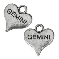 Brass Heart Pendants, word gemini, enamel, silver color Approx 1.5mm 