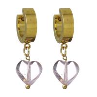 Stainless Steel Huggie Hoop Drop Earring, with Acrylic, Heart, gold color plated, for woman 30mm 