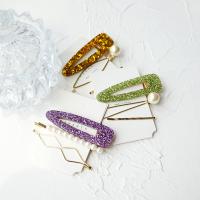 Hair Slide, Zinc Alloy, with Plastic Pearl & Acrylic, plated, three pieces & fashion jewelry & for woman 20*70mm 