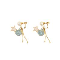 Plastic Pearl Zinc Alloy Earring, with Plastic Pearl, brass earring clip, plated, for woman & enamel 60mm 