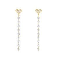 Zinc Alloy Rhinestone Drop Earring, Brass, stainless steel post pin, plated, for woman & with rhinestone, golden, 84*13mm 