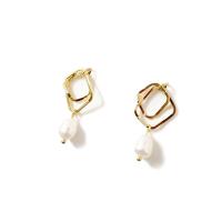 Freshwater Pearl Brass Earring, with Freshwater Pearl, plated, fashion jewelry & for woman, golden, 31*11mm 