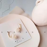 Zinc Alloy Leverback Earring, with Freshwater Pearl, plated, fashion jewelry & for woman, golden, 25*23mm 