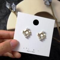 Zinc Alloy Rhinestone Stud Earring, with Plastic Pearl, stainless steel post pin, plated, for woman & with rhinestone 20*17mm 
