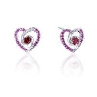 Sterling Silver Stud Earring, 925 Sterling Silver, Heart, platinum plated, with plastic earnut & micro pave cubic zirconia & for woman 
