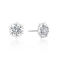 Sterling Silver Stud Earring, 925 Sterling Silver, Snowflake, polished, with plastic earnut & micro pave cubic zirconia & for woman 