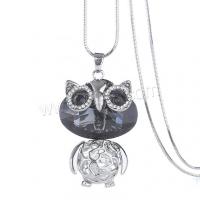 Zinc Alloy Sweater Chain Necklace, with Crystal, Owl, plated, snake chain & for woman & with rhinestone 