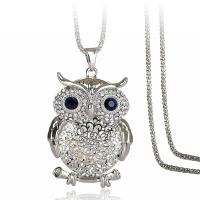 Zinc Alloy Sweater Chain Necklace, Owl, plated, for woman & with rhinestone Approx 31.4 Inch 