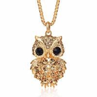 Zinc Alloy Sweater Chain Necklace, with Czech Rhinestone, with 60mm extender chain, Owl, plated, for woman Approx 28.3 Inch 