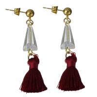 Stainless Steel Tassel Earring, with Cotton Thread & Acrylic, gold color plated, for woman 51.5mm 