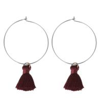 Stainless Steel Tassel Earring, with Cotton Thread, silver color plated, for woman 