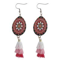 Stainless Steel Tassel Earring, with Cotton Thread, for woman, original color 97mm 