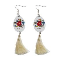 Stainless Steel Tassel Earring, with Cotton Thread, for woman, original color 110mm 