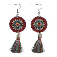 Stainless Steel Tassel Earring, with Cotton Thread, for woman, original color 92.5mm 