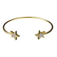 Stainless Steel Cuff Bangle, with White Shell, Star, gold color plated, fashion jewelry & for woman, 12mm,2mm,61mm 