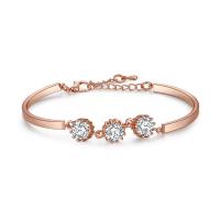 Cubic Zirconia Brass Bracelets, with 1.96lnch extender chain, rose gold color plated, adjustable & for woman & with cubic zirconia, 9mm, 2mm Approx 7.4 Inch 
