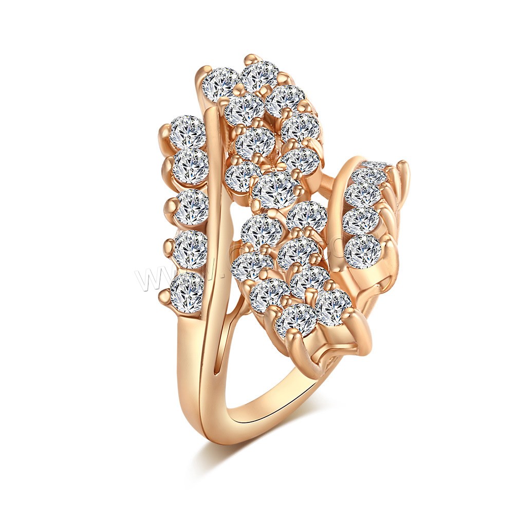 Cubic Zirconia Micro Pave Brass Finger Ring, Leaf, gold color plated, different size for choice & micro pave cubic zirconia & for woman, 16mm, US Ring Size:5.5-9, Sold By PC
