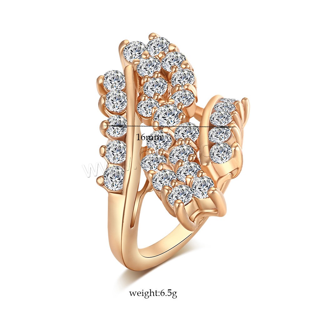 Cubic Zirconia Micro Pave Brass Finger Ring, Leaf, gold color plated, different size for choice & micro pave cubic zirconia & for woman, 16mm, US Ring Size:5.5-9, Sold By PC