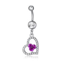 Brass Piercing Barbell, Heart, platinum plated, micro pave cubic zirconia & for woman & hollow 