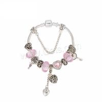 Brass European Bracelet, with Lampwork & Zinc Alloy, antique silver color plated & for woman & with rhinestone 