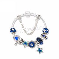 Brass European Bracelet, with Lampwork & Zinc Alloy, silver color plated & for woman & with rhinestone 