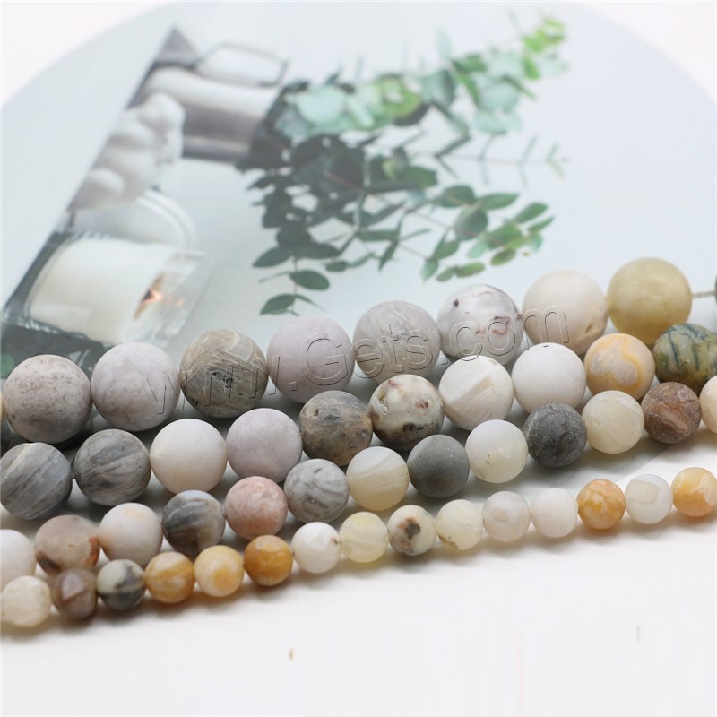 Bambus Achat Perle, rund, verschiedene Größen vorhanden & satiniert, keine, Bohrung:ca. 1mm, verkauft von Strang
