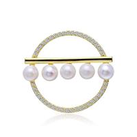 Brass Brooch, with ABS Plastic Pearl, plated, micro pave cubic zirconia & for woman 