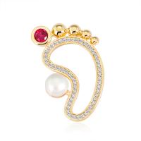 Brass Brooch, with ABS Plastic Pearl, Foot, gold color plated, micro pave cubic zirconia & for woman 