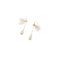 Plastic Pearl Zinc Alloy Earring, with Etamine & Plastic Pearl, brass earring clip, plated, for woman & with rhinestone, 40*25mm 