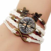 Zinc Alloy Bracelet, with leather cord & Glass Gemstone, plated, multilayer & time gem jewelry & Unisex 