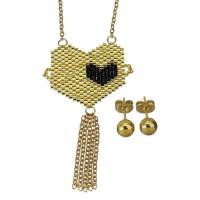 Parures de bijoux en acier inoxydable, Boucle d’oreille stud & collier, avec Seedbead, Placage de couleur d'or, chaîne ovale & pour femme 2mm,6mm Environ 19 pouce, Vendu par fixé
