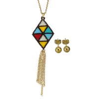 Fashion Stainless Steel Jewelry Sets, Stud Earring & necklace, with Seedbead, gold color plated, oval chain & for woman 2mm,6mm Approx 19 Inch 
