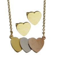 Fashion Stainless Steel Jewelry Sets, Stud Earring & necklace, Heart, gold color plated, oval chain & for woman 1.5mm Approx 19 Inch 