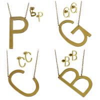 Fashion Stainless Steel Jewelry Sets, Stud Earring & necklace, Alphabet Letter, gold color plated, oval chain & for woman Approx 19.5 Inch 