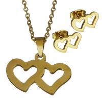 Fashion Stainless Steel Jewelry Sets, Stud Earring & necklace, Heart, gold color plated, oval chain & for woman 1.5mm Approx 17.5 Inch 