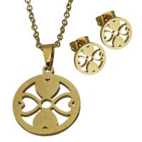 Fashion Stainless Steel Jewelry Sets, Stud Earring & necklace, gold color plated, oval chain & for woman 1.5mm Approx 17.5 Inch 