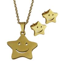 Fashion Stainless Steel Jewelry Sets, Stud Earring & necklace, Star, gold color plated, oval chain & for woman 1.5mm Approx 18 Inch 