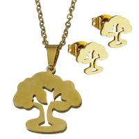 Fashion Stainless Steel Jewelry Sets, Stud Earring & necklace, Tree, gold color plated, oval chain & for woman 1.5mm Approx 17.5 Inch 